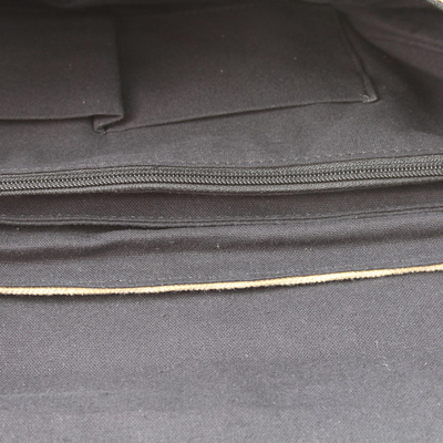 Cotton canvas laptop messenger bag, 'Indian Brown' - Brown Leather Trimmed Cotton Laptop Bag for Women
