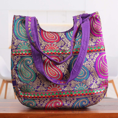 Brocade shoulder bag, 'Paisley Parade' - Multicolored Brocade Shoulder Bag by Indian Artisan