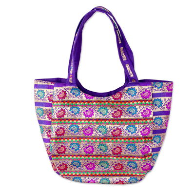 Fair Trade Brocade Handbag in Purple, Red, Fuchsia and Teal