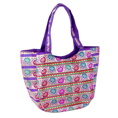 Brocade shoulder bag, 'Floral Garden' - Fair Trade Brocade Handbag in Purple, Red, Fuchsia and Teal