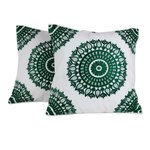 Cotton cushion covers, 'Emerald Delight' (pair) - Green and White Embroidered Cotton Cushion Covers (Pair)