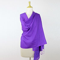 Silk and wool blend shawl, 'Lavender Magic' - Rich Lavender Shawl Hand-Loomed from Silk and Wool