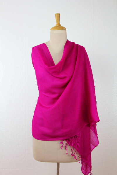 Wool shawl, 'Fuchsia Delight' - Hand Loomed 100% Wool Shawl in Bright Fuchsia