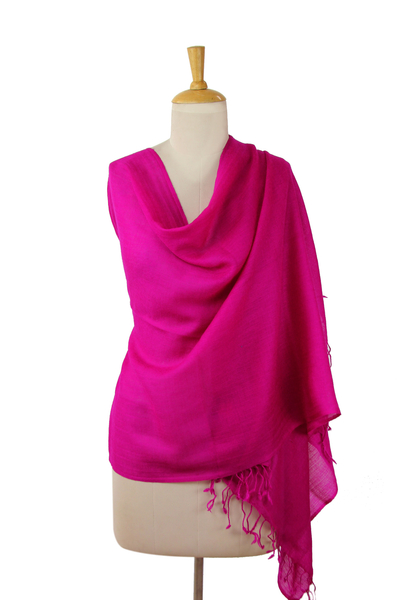 Wool shawl, 'Fuchsia Delight' - Hand Loomed 100% Wool Shawl in Bright Fuchsia