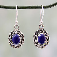 Dangle Earrings Featuring Lapis Lazuli and 925 Silver,'Indian Basket'