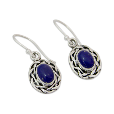 Lapis lazuli dangle earrings, 'Indian Basket' - Dangle Earrings Featuring Lapis Lazuli and 925 Silver