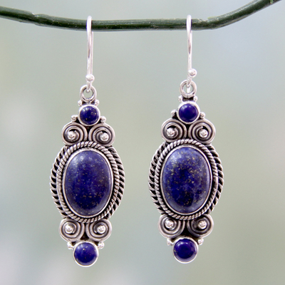 Pendientes colgantes de lapislázuli - Aretes colgantes adornados de plata esterlina con lapislázuli