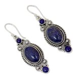 Lapis lazuli dangle earrings, 'Johari Treasure' - Ornate Sterling Silver Dangle Earrings with Lapis Lazuli