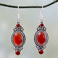 Red onyx dangle earrings, 'Johari Sunset'