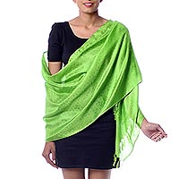 Varanasi silk shawl, Forever Green