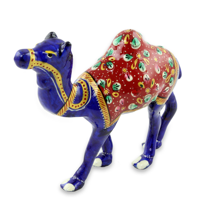 Meenakari figurine, 'Blue Camel' - Mughal Style Enameled Camel Figurine from India