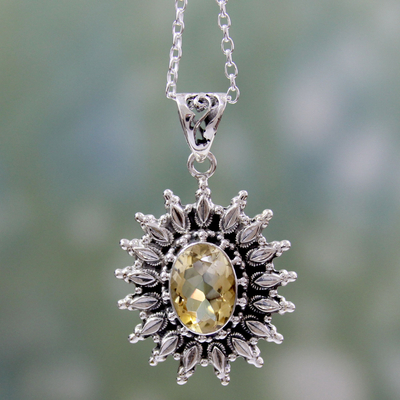 Citrine pendant necklace, 'Eternal Radiance' - 3.5 Carat Citrine and Silver Artisan Crafted Necklace