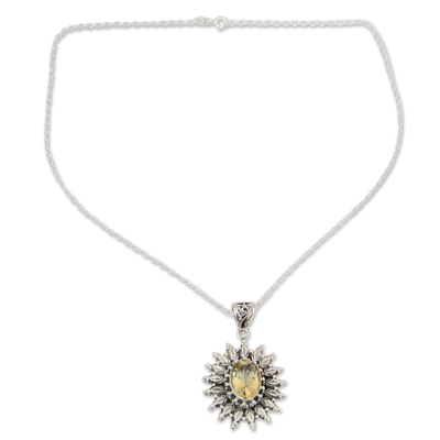 Halskette mit Citrin-Anhänger - handgefertigte Halskette aus Citrin und Silber mit 3,5 Karat