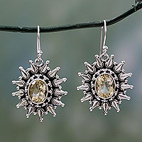Citrine dangle earrings, 'Eternal Radiance' - Artisan Crafted 6 Carat Citrine and Silver Earrings