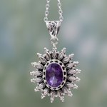 Amethyst pendant necklace, 'Eternal Radiance' - 3.5 Carat Amethyst and Silver Artisan Crafted Necklace