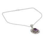 Amethyst pendant necklace, 'Eternal Radiance' - 3.5 Carat Amethyst and Silver Artisan Crafted Necklace