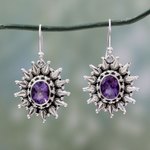 Amethyst dangle earrings, 'Eternal Radiance' - Amethyst and Silver Artisan Crafted 6 Carat Earrings