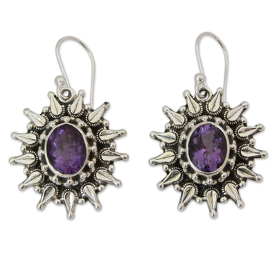 Amethyst dangle earrings, 'Eternal Radiance' - Amethyst and Silver Artisan Crafted 6 Carat Earrings