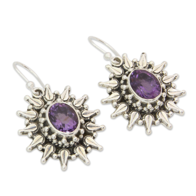 Amethyst dangle earrings, 'Eternal Radiance' - Amethyst and Silver Artisan Crafted 6 Carat Earrings