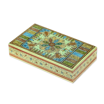Joyero de madera - Caja de madera decorativa pintada a mano de paisley verde indio