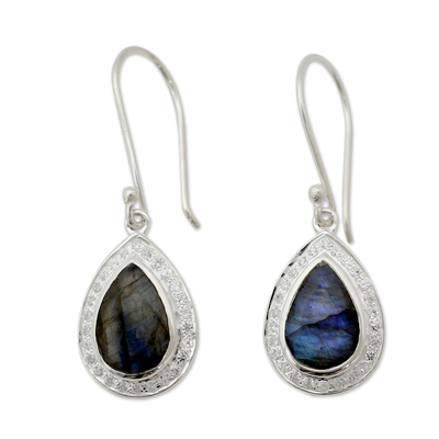 Modern Sterling Silver Earrings with Labradorite Gemstones