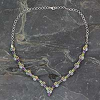 Multigem waterfall necklace, 'Color Cascade' - 21.5-Carat Silver Necklace with Four Kinds of Faceted Gems
