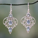 Blue topaz dangle earrings, 'Blue Arabesque' - Artisan Crafted Blue Topaz Dangle Earrings with Chalcedony