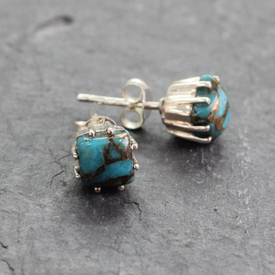 Sterling Silver Stud Earrings with Composite Turquoise