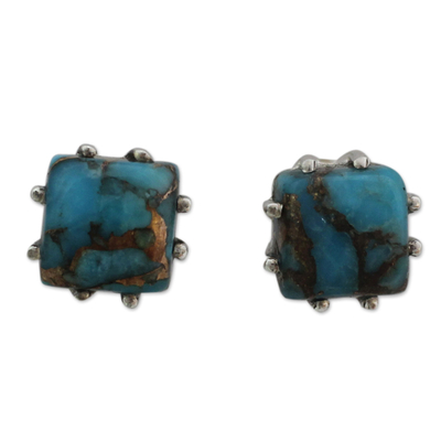 Sterling silver stud earrings, 'Ocean Sky' - Sterling Silver Stud Earrings with Composite Turquoise