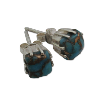 Sterling silver stud earrings, 'Ocean Sky' - Sterling Silver Stud Earrings with Composite Turquoise
