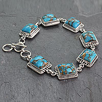 Sterling silver link bracelet, 'Ocean Sky'