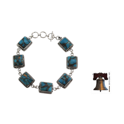 Sterling silver link bracelet, 'Ocean Sky' - Sterling Silver Link Bracelet with Composite Turquoise