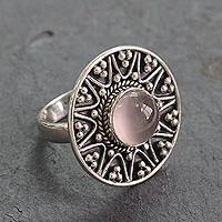 Rose quartz cocktail ring, 'Tribal Fling' - Indian Sterling Silver Cocktail Ring with Rose Quartz