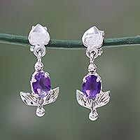Amethyst flower earrings, 'Lavender Bloom' - Amethyst and Sterling Silver Earrings Floral Jewellery
