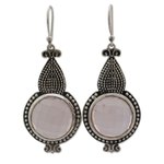 Rose quartz dangle earrings, 'Misty Glow' - Modern Artisan Crafted Rose Quartz Sterling Silver Earrings