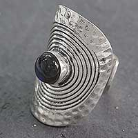 Labradorite wrap ring, 'Mughal Shield' - Fair Trade Labradorite and Sterling Silver Cocktail Ring