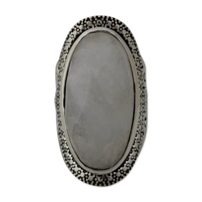 Rainbow moonstone cocktail ring, 'Goddess' - Rainbow Moonstone Artisan Crafted Silver Cocktail Ring