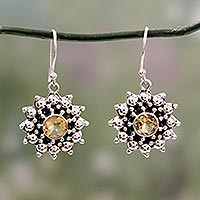 Citrine dangle earrings, 'Star' - Artisan Crafted  Citrine and Sterling Silver Star Earrings