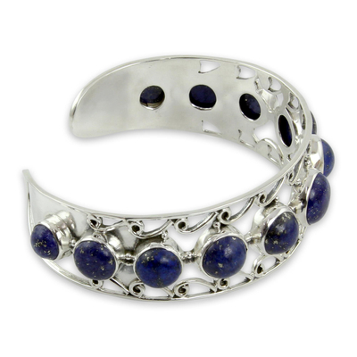 Lapis lazuli cuff bracelet, 'Nostalgia' - Lapis Lazuli and Sterling Silver Cuff Bracelet from India