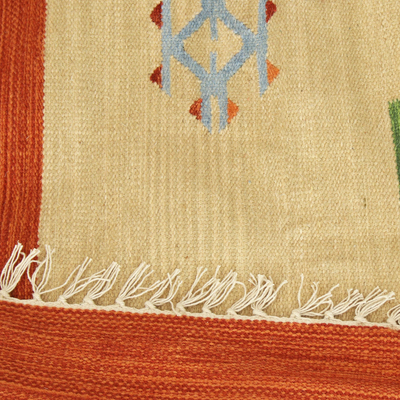 Teppich aus Wolle - Bunter indischer handgewebter Dhurrie-Teppich aus Wolle