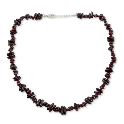 Garnet beaded necklace, 'Romance' - Hand Crafted Garnet Necklace from India with Silver Clasp