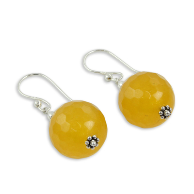 Chalcedony dangle earrings, 'Glorious Yellow' - Fair Trade Yellow Chalcedony and Sterling Silver Earrings