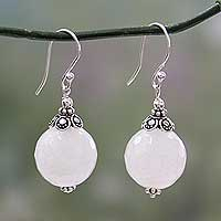 Chalcedony dangle earrings, 'Glorious White' - Handmade White Chalcedony and Silver Earrings from India