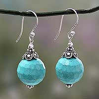 Calcite dangle earrings, 'Serene Blue' - Hand Crafted Blue-Green Calcite and Sterling Silver Earrings