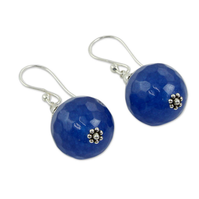 Chalcedony dangle earrings, 'Ocean Magic' - India Handmade Sterling Silver Dark Blue Chalcedony Earrings