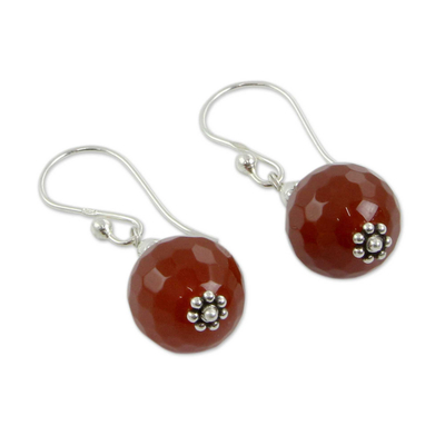 Agate dangle earrings, 'Glorious Crimson' - Artisan Crafted Red Agate and Sterling Silver Hook Earrings
