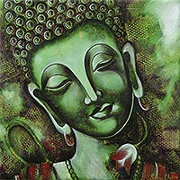 'Peaceful Siddhartha' - India Original Green Buddhist Fine Art Painting