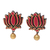 Terracotta flower earrings, 'Lotus Majesty' - Pink and Gold Colored Hand Painted Terracotta Earrings (image 2a) thumbail