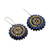 Terracotta dangle earrings, 'Peaceful Chakra' - Blue and Golden Hand Painted Terracotta Silver Hook Earrings