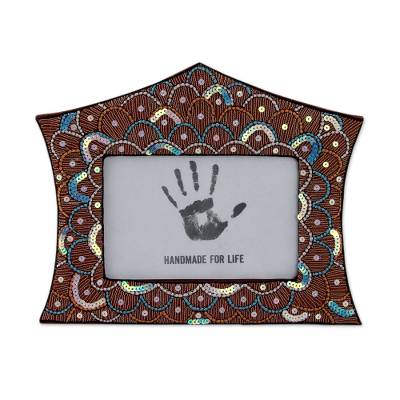 Embroidered photo frame, 'Festive Glam' (4x6) - Hand Crafted Embroidered Photo Frame from India (4x6)
